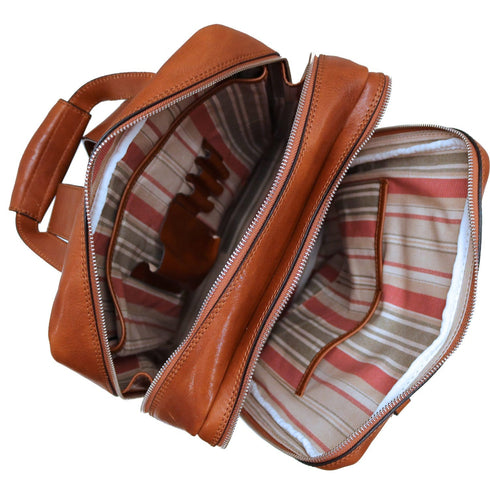 Leather Backpack top handle bag Floto Firenze olive inside